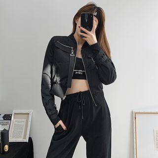 Tie-accent Cropped Bomber Jacket
