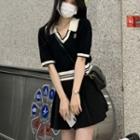 Short-sleeve Cropped Top / Pleated Skirt