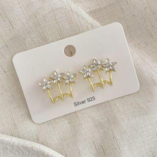 Flower Rhinestone Alloy Cuff Earring 1 Pair - 01 - Silver Stud - Gold - One Size
