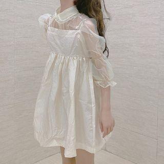 Sheer Blouse / Spaghetti Strap A-line Dress