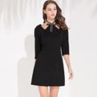 Elbow-sleeve Knit Mini A-line Dress