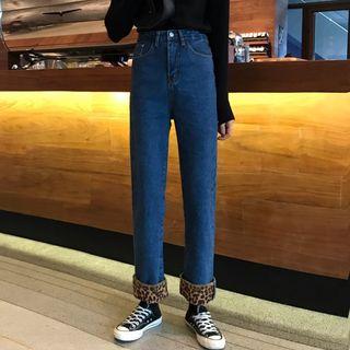 Leopard-lining High Waist Wide-leg Jeans