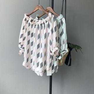 Print Off Shoulder Chiffon Blouse