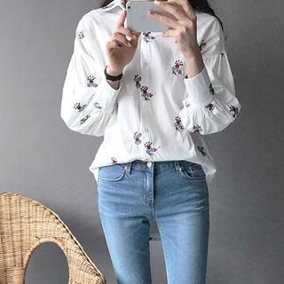Floral-embroidered Dip-back Shirt