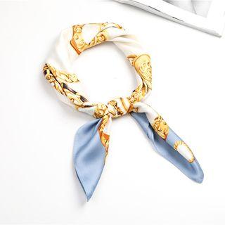 Printed Satin Neck Scarf Sky Blue - One Size