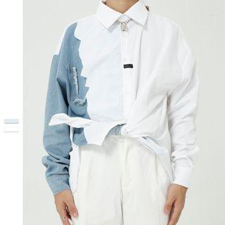 Fray Hem Denim Panel Shirt