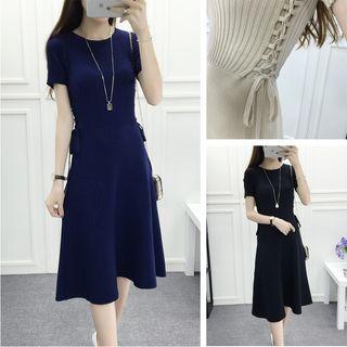 Plain Short Sleeve Ribbed Knit Dress