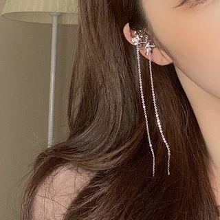 Bow Alloy Fringed Cuff Earring 1 Pc - Silver - One Size