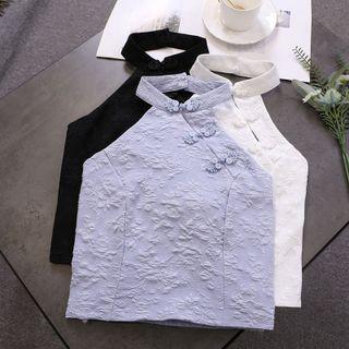 Halter-neck Frog-button Cropped Camisole Top