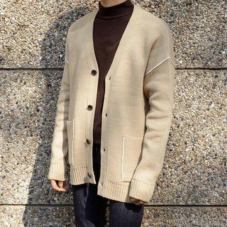 V-neck Contrast-piping Detail Cardigan