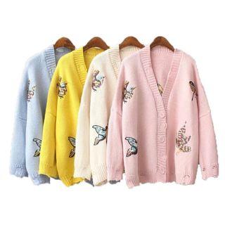 Bird-embroidered Cardigan