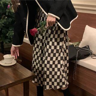 Plaid High-waist A-line Maxi Skirt Black & White - One Size