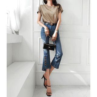Buttoned Boot-cut Jeans With Belt