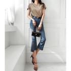 Buttoned Boot-cut Jeans With Belt