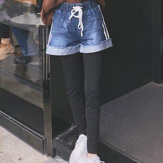 Set: Drawstring Denim Shorts + Leggings