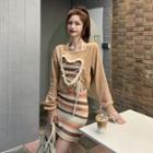 Halter Striped Sheath Dress / Cut Out Sweatshirt