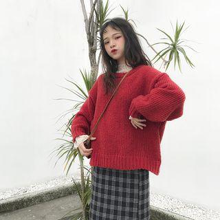 Dotted Long-sleeve See Through Top / Plain Sweater