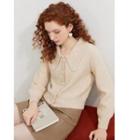 Polo-neck Ribbed Cardigan Almond - One Size