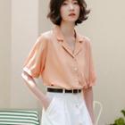 Short-sleeve Chiffon Shirt Tangerine - One Size
