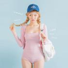 Set: Cardigan + Long-sleeve Ribbed Swimsuit