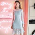 Long-sleeve Ruffle Hem Lace Dress