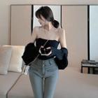 Set: Chain-strap Knit Camisole Top + Cropped Cardigan