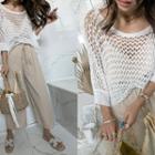 Batwing-sleeve Net-knit Top