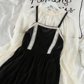 Lace Velvet Sleeveless Dress / See-through Blouse