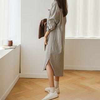 Pocket-front Stripe Long Shirtdress