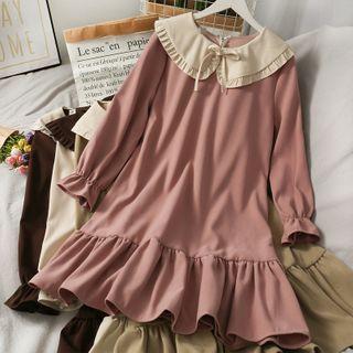 Tie-neckline Colorblock Loose-fit Midi Dress In 8 Colors