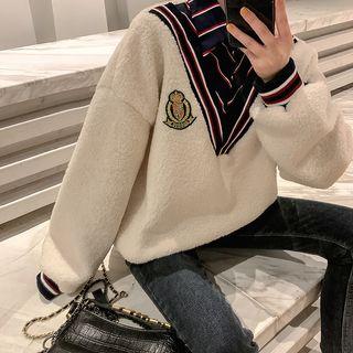 Mock Two-piece Fleece Pullover White - One Size