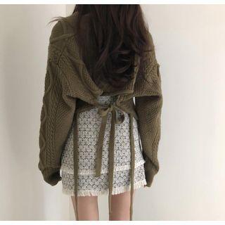 Tie Back Cable-knit Sweater / Fringed Trim A-line Skirt