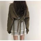 Tie Back Cable-knit Sweater / Fringed Trim A-line Skirt