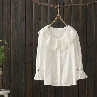 Long-sleeve Ruffle Lace Blouse White - One Size