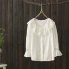 Long-sleeve Ruffle Lace Blouse White - One Size