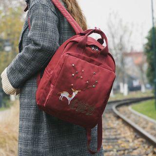 Canvas Deer Embroider Beaded Backpack