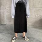 Plain Midi Knit Skirt Black - One Size