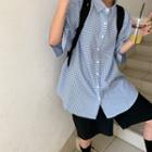 Elbow-sleeve Gingham Shirt As Shown In Figure - One Size