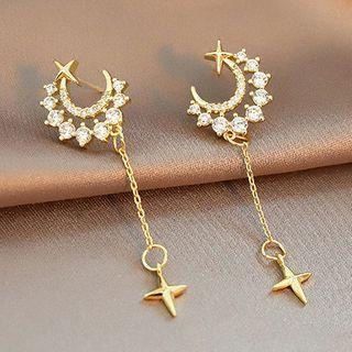 Rhinestone Crescent Drop Earring 1 Pair - Silver Pin - Gold - One Size