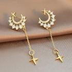 Rhinestone Crescent Drop Earring 1 Pair - Silver Pin - Gold - One Size