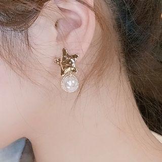 Alloy Star Faux Pearl Dangle Earring Gold - One Size