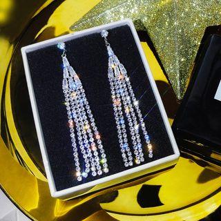 Rhinestone Fringed Earring 1 Pair - Zircon Crystal - One Size