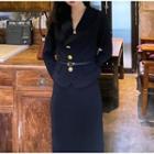 Asymmetric Blazer / Midi Pencil Skirt / Belt / Set