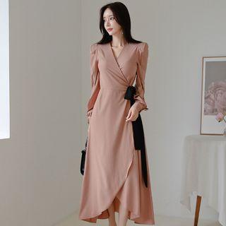 Cut-out Long-sleeve A-line Midi Dress