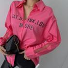 Slit-sleeve Letter Print Shirt