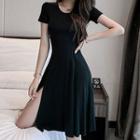 Plain Side-slit Short-sleeve A-line Dress