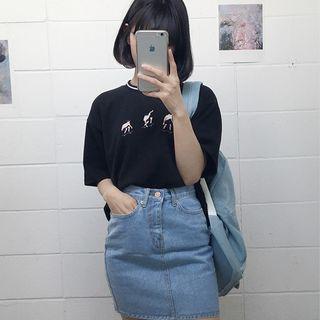 Cartoon Embroidered Short-sleeve T-shirt