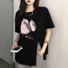 Short Sleeve Fruit Print Slit-side Loose-fit T-shirt