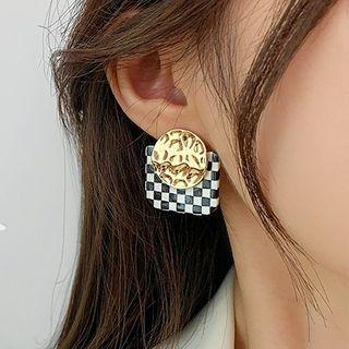 Alloy Disc Checker Acrylic Earring 1 Pair - Check - Black & White - One Size