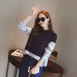 Mock Two Piece Striped Long Sleeve Top